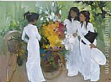 2011 Canvas Paintings - School girls with Flowers